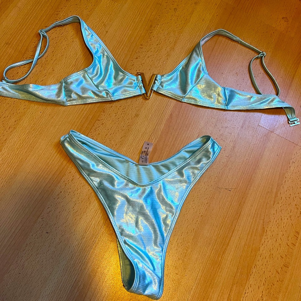 NWOT Light Blue Metallic Bikini